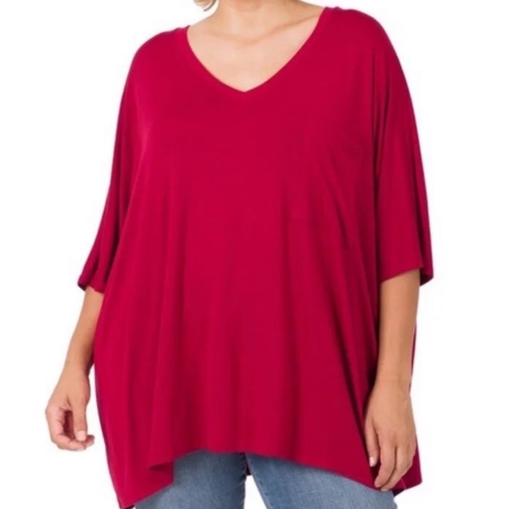 ZENANA
Oversized Dolman Half Sleeve V-Neck Front Pocket Tee Top